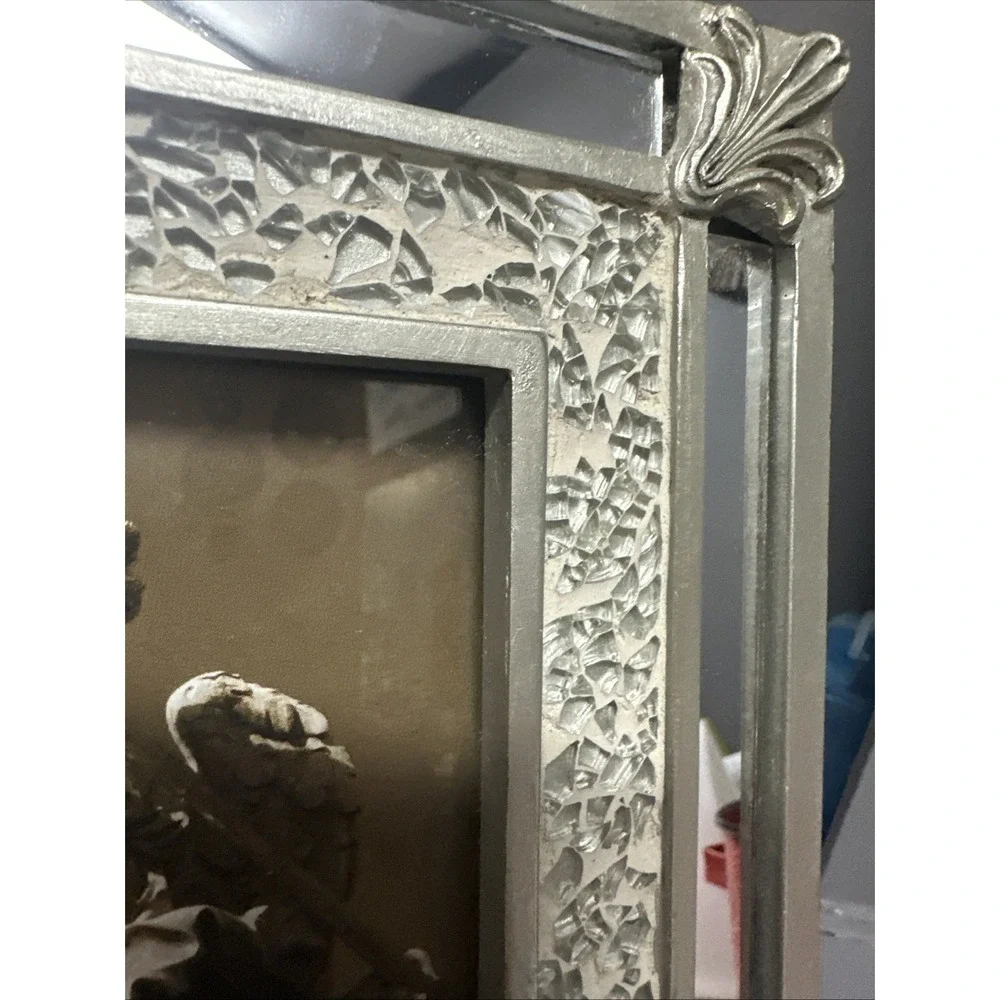 Burnes of Boston 4x6 Silver Mirrored Mosaic Picture Frame Ornate Decorative